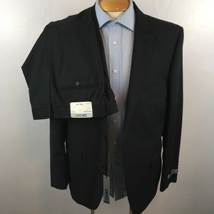 Dkny mens suit black gray stripes 42r 100% wool 2 piece 2 button new nwt ea0051